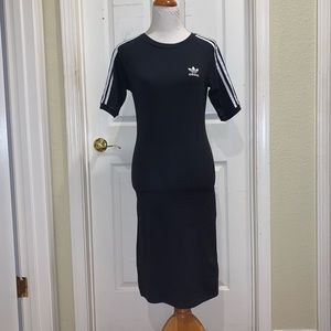 Black Adidas 3-stripe midi body con dress